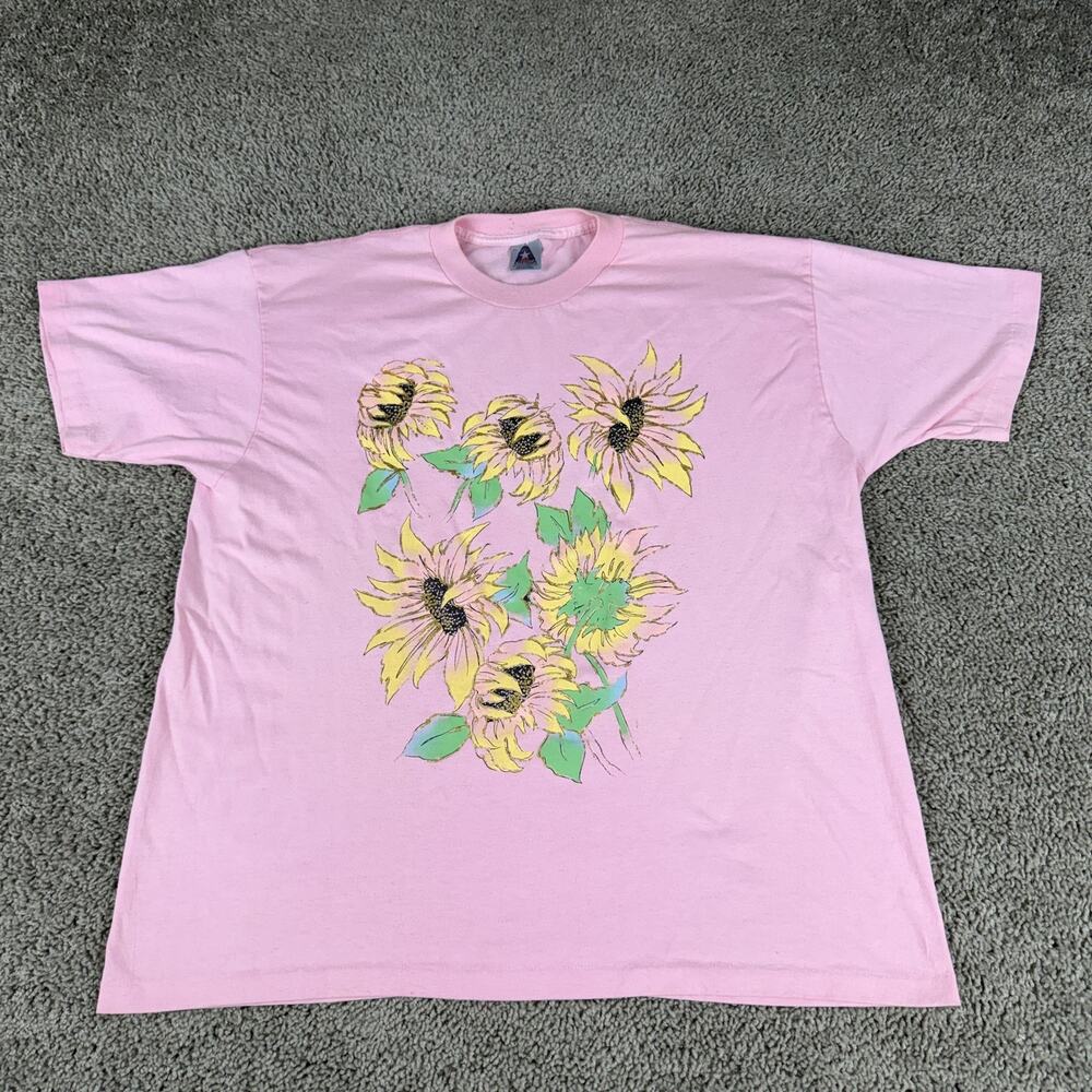 Vintage America Project Sunflower Shirt Mens XL Pink Glitter Graphic Tee USA